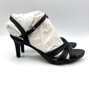 9W 9 WIDE Lifestride Womens Maebree Black Satin Dress Sandals Heels Shoes